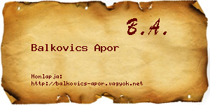 Balkovics Apor névjegykártya